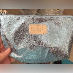 Sorial Metallic Silver Cracked-Texture Cosmetic Bag